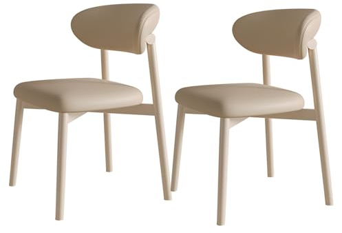 Esszimmerstuhl-Set füR Zu Hause Esszimmerstuhl aus Massivholz Mit RüCkenlehne Ergonomisches Design SitzfläChe aus Pu-Leder + Beine Aus Eiche Geeignet füR CaféS Restaurants White + Beige White 2