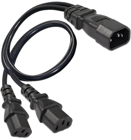 IEC C13 Power Cable Splitter, IEC320 2 Way C14 Male to C13 x2 Female Socket Extension Lead Replacement, UPS Server Computer TV PC Monitor Adapter Power Cord, Mains Y-splitter Cable 0.6 Metre Black