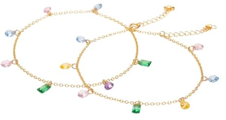 meberg Karma NH10824227 Fußkettchen & Armband Schmuckset Gold Kristalle Edelstahl 2er Set Damenarmband und Fusskette Armschmuck Fußschmuck Urlaub Strand Abendmode Accessoires
