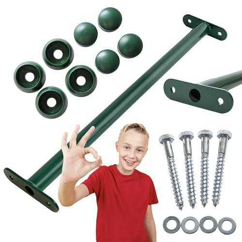 4iQ 5er Set Metall Kletterstange für Spielplatz, Reckstangen, pulverbeschichteter Stahl, 60 cm, Ø 32 mm, 100 kg Traglast, inkl. Schrauben & Abdeckkappen (Dunkelgrün)