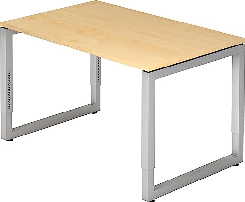 bümö höhenverstellbarer Schreibtisch R-Serie 120x80 cm in Ahorn, Gestell in Silber - PC Tisch klein für's Büro manuell höhenverstellbar, Computertisch verstellbar