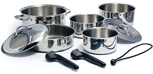 Camco 43921 Stainless Steel 10 Piece Nesting Cookware Set