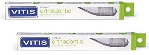 2 Pack - Vitis Orthodontic Toothbrush Specially Designed to Remove Oral biofilm Accumulation from Around Orthodontic Braces