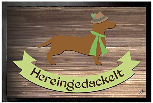 1art1 Hunde Hereingedackelt Fußmatte Dekomatte Innenbereich | Design Türmatte 60x40 cm