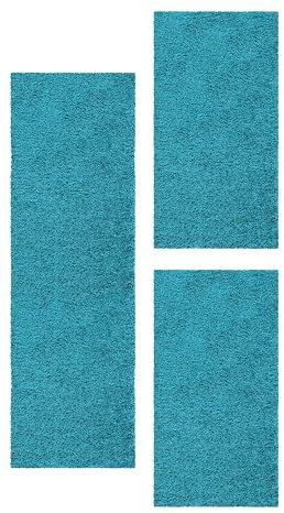 HomebyHome Bettumrandung Schlafzimmer 3 teilig Teppich Türkis - Waschbarer Bettumrandung Teppich Läufer Set Extra Flauschig Bettvorleger Schlafzimmer Bettset:2 St. 80x150 cm | 1 St. 80x250 cm