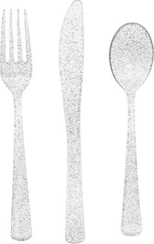 Unique Party - Juego de Cubiertos de Plástico para 6 Personas - Color Plata Brillo - 18 Piezas (63648) , color/modelo surtido