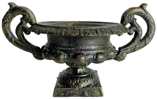 L'Héritier Du Temps Vase Vasque Chambord Jardinière de Pilier Pot de Fleur Décoratif en Fonte Verte 14,5x16,5x26cm