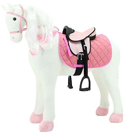 Sweety Toys 11063 Plüsch Pferd XXL Giant Riesen Stehpferd Reitpferd White Beauty Größe ca.125 cm Kopfhöhe bis 100 kg belastbar, Farbe Weiss mit Mähne und Schweif mit Sattel