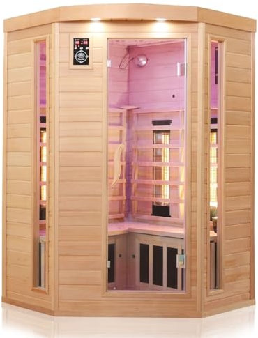 Dewello Infrarotkabine LAKEFIELD 3 120x120 DUAL-THERM für 1-2 Personen aus Hemlock Holz mit Vollspektrumstrahler