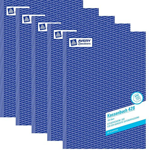 AVERY Zweckform 426 Kassenbuch (A4, nach Steuerschiene 300, 100 Blatt) weiß (5x Kassenbuch A4)