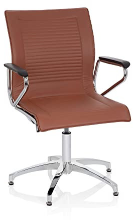 hjh OFFICE 660627 Konferenzstuhl ASTONA V Kunstleder Cognac Stuhl Besucherstuhl mit Rückholautomatik, Bodengleiter, Armlehnen