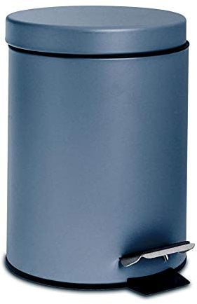 Harbour Housewares 3L Bathroom Bin - Matte Blue - Round Stainless Steel Pedal Bin Slim Kitchen Rubbish Trash Can Garbage Dustbin with Lid and Inner Liner Bucket