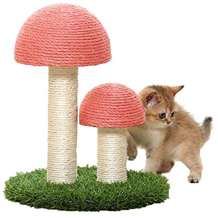 Leinen Pilz Modell Katzen Klettergerüst, Katzenschleifklauen, Katzenmolarenspielzeug,Katzenkratzbrett, Anti Kratz Pilz & Simulation Rasen für Haustiere (Rosa)