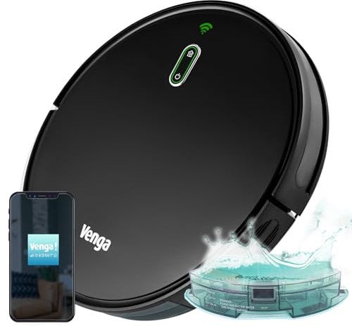 Venga! Robot Aspirapolvere Lavapavimenti, Navigazione Giroscopio, con App, Nero, VG RVC 3001 BK