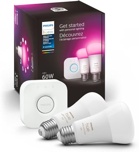 Philips Hue White and Colour Ambiance A19 Kit de démarrage (2 unités)