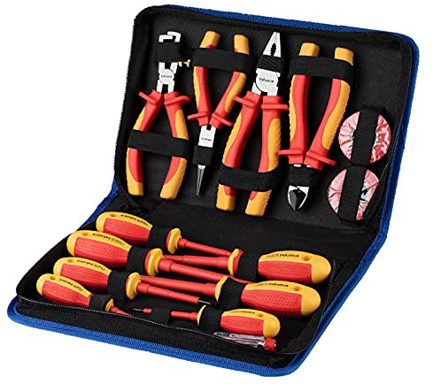 Induzeug Set di attrezzi isolati VDE da 14 pezzi, Utensili Elettrici, Strumenti Elettricista, con pinze e set di cacciaviti, testato fino a 10.000 Volt