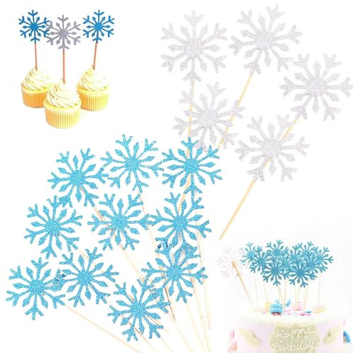 Schneeflocken Frozen Tortendeko, 100 Stück Frozen Cupcake Topper tortendeko hochzeit Kuchen Deko Spiesse tortenaufleger frozen Torten Fondant Muffins Zucker Weihnachten Tortendeko Kindergeburtstag