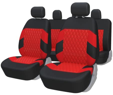 TOYOUN Autositzbezüge Universal Set Rot - Auto-Sitzbezüge Komplettset - Auto-Sitzschoner/Schonbezüge Universell passende Auto, 2 Vordersitzbezüge, 1 Rücksitzbezug