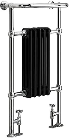 ZAMUNA Traditional Towel Rail with Column Radiator, Victorian Style Vintage Heated Towel Warmer in Chrome Finish 952 x 500 (5 Section, Black)
