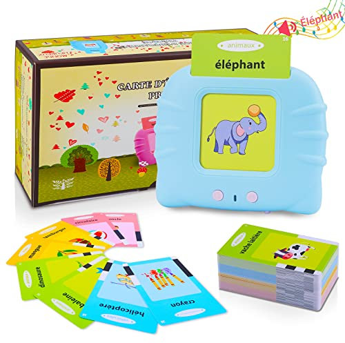Français Standard, Cartes Flash Parlantes, Jouets éducatifs pour Tout-Petits de 1 à 6 Ans, 112 Feuilles de 224 Mots, Jouets d'apprentissage Audio, Jouets Interactifs pour Garçons et Filles - Bleu