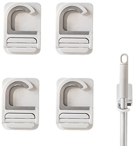 WVRLY 4 Pcs Broom Holder Strong Self Adhesive Mop Storage Gripper Wall Mounted Mount Mops Anti-Slip Dustpan Hanger for Bathroom Kitchen Garden