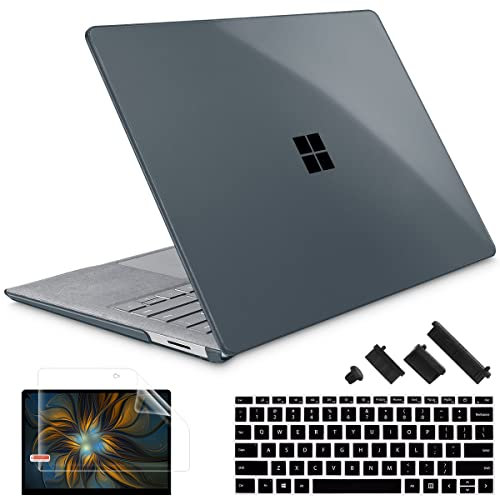 Lepeoac Case for 13.5 Microsoft Surface Laptop 5/4/3 with Alcantara Palm Rest ONLY 2022 2021 2019 Release Models: 1950/1958/1867, Plastic Hard Shell Case with Keyboard Cover,Crystal Black