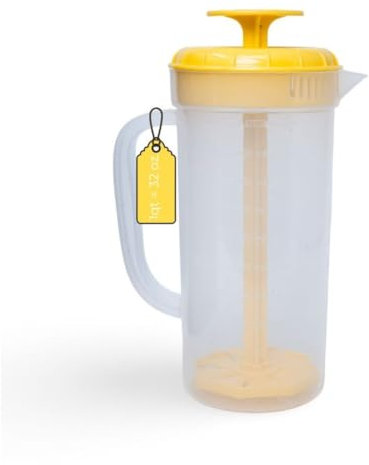 JBK Plastic Measuring Mixing Pitcher, BPA Free, Fridge Friendly Clear Water Jug for Iced Tea, Lemonade, Juices, Milk, Beverage Container, Aguas Frescas, Jarra, Pichel, Shatter-Proof, 1 Quart, Yellow