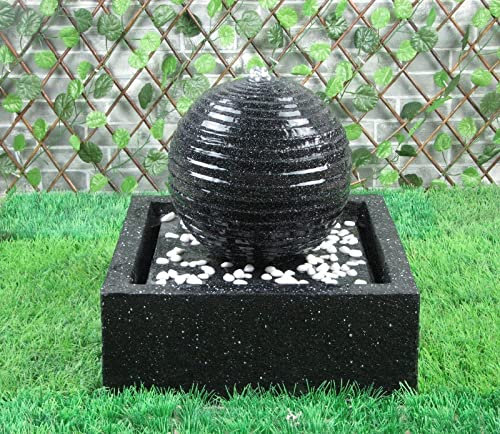 LQSSA Fontaine d'eau de Jardin extérieure Fontaine d'eau à Boule Noire à énergie Solaire extérieure avec lumières Fontaines de Cascades sur Pied pour Cour de Maison Decoration