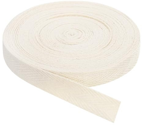 QUARKZMAN Schrägband, 1 Stück 11 Yard x 15mm - Baumwollstoffband, Rolle Schrägband für Kleidung, Accessoires, Taschen (Beige Weiß)