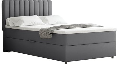 PANDA MÖBEL Boxspringbett Everest, 120x200, Polsterbett mit Bettkasten und Topper-dunkelgrau