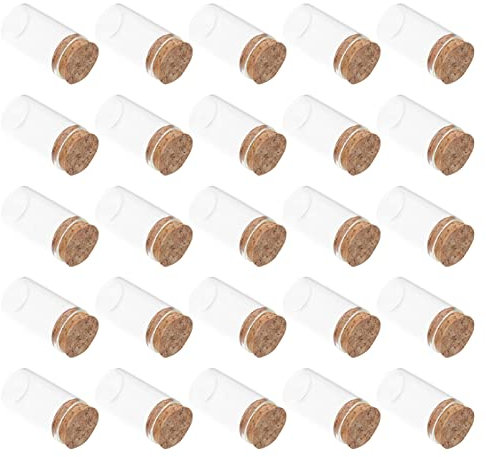 WOFASHPURET 25 Pièces Mini-Bouteille souhaiter des Bouteilles avec du liège Tubes à essai en Verre Bouteille en Verre avec Bouchon Bouteille de Souhait en Verre Bouche Droite Capsule en Bois