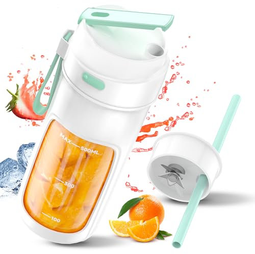 LAUHUW Portable Blender For Smoothies,500ML Juicer Blender,10 Blades & 25000rpm for Smoothie/Baby Food/Shakes,2400mAh USB Rechargeable Battery,Suitable for Travel/Exercise/Office