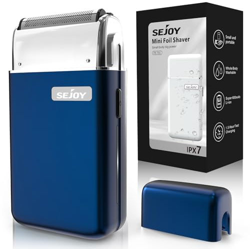 Sejoy Tragbarer Elektrorasierer für Männer mit Zahnung & Mesh Klingen, Magnetischer Adsorptionskopf, Dynamic Ribbon LED, IPX7, Mini Elektrischer Folienrasierer für Männer, Polly