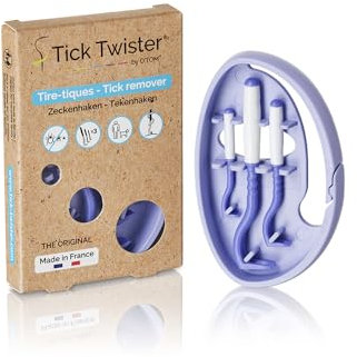 Tire Tique pour Chien, Chat et Humain (Set de 3) - Retrait Facile, Rapide et sans Douleur – Pince à Tique avec Boîte de Rangement, Idéal en Voyage et à la Maison (Violet, 1 Set)