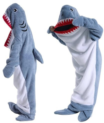 bechoanigel Hai Decke, Shark Blanket-Aus WeicherFlanell, Hai Decke zum Anziehen Tragbare, Flauschiges und Warmes Shark Onesie, Hai Kostüm Geeignet für Erwachsene und Kinder(M)