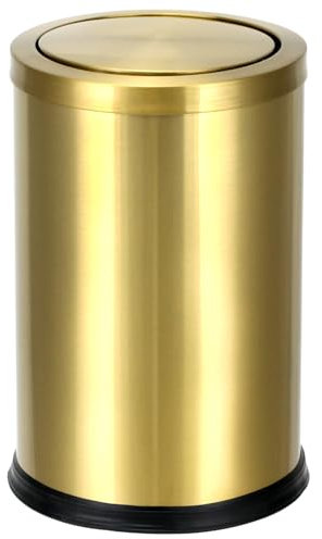 QWORK Antiker goldener Mülleimer, 2,4 Gallonen Edelstahl, wasserdicht, rostfrei, mit Schwingdeckel