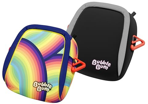 Bubblebum Inflatable Booster Car Seat - Travel Booster Seat - Portable Car Booster Seat - Booster Seat for Car - Narrow Foldable Car Seat Booster - Perfect for Kids 4-11yrs Old - Twin Black Rainbow