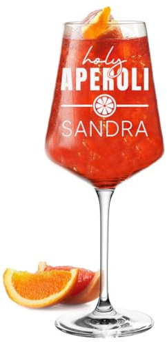 polar-effekt Aperol Glas 560 ml mit Gravur Holy Aperoli - Geschenke für Frauen - Cocktailglas für Aperitif, Drinks, Säfte und Wasser - Spülmaschinfestes Trinkglas
