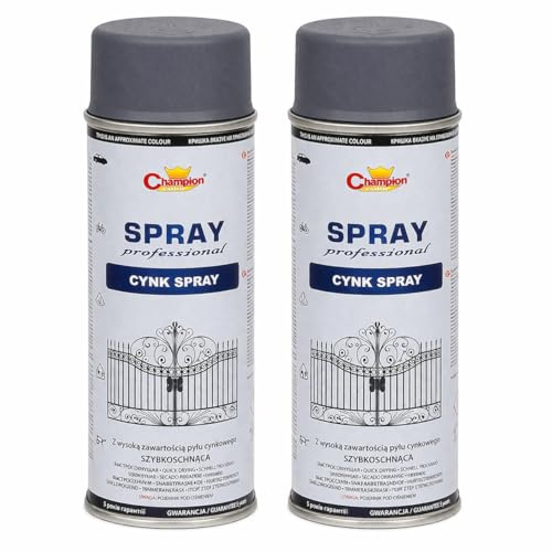 2 x 400mL Zinc Rich Spray Paint Anti-Corrosion Primer for Steel and Cast Iron - Approx. 85% Zinc in Dry Film, Fast Drying, High Adhesion - for Metal Structures, Fences, Barriers, Tanks, Industrial Use