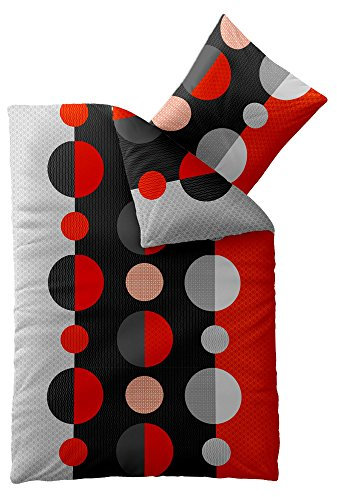 aqua-textil Concept Bettwäsche 155 x 220 cm Mikrofaser Bettbezug Sally Punkte Streifen Schwarz Grau Rot