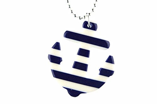 Miniblings Anker Kette Halskette 80cm Maritim Schiff blau weiß gestreift 45mm - Handmade Modeschmuck - Kugelkette versilbert