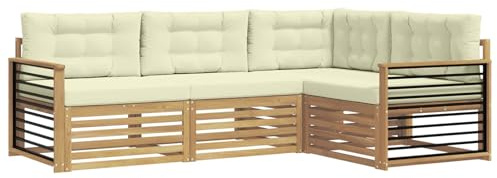 vidaXL Outdoor-Sofagarnitur mit Kissen 5 pcs Weiß und Creme Polyester, Patio Lounge, modernes Outdoor-Sofa, wetterbeständige Eckbank, robuster Gartenmöbel, Bequeme Terrassenbestuhlung