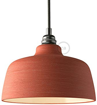 creative cables - Tassenförmiger Lampenschirm aus Keramik - Materia Kollektion - Made in Italy - Streifenkoralle - Weiß