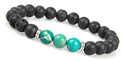 GD GOOD.designs Chakra Perlenarmband Grün für Herren - Naturstein Armband mit schwarzen Lava Perlen I Unisize Energiearmband Männer