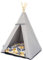 Halkalife Tipi für Katzen und Hunde mit Bommeln. Wasserdichtes Haustierzelt mit Rutschfester Basis. Hunde- und Katzenhaus. (Blätter, 65x65x94cm, Graues Zelt)
