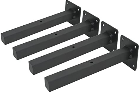 Industrial Black Floating Shelf Brackets Retro Wall Mounted Shelf Supports Includes Screws & Wall Anchors, Pack of 4 Square 8-Inch