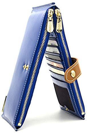 ANDOILT Femmes Multi Portefeuille en Cuir Blocage RFID Card Organizer avec Poche Zippée Sac À Main pour Téléphone Portable Bleu