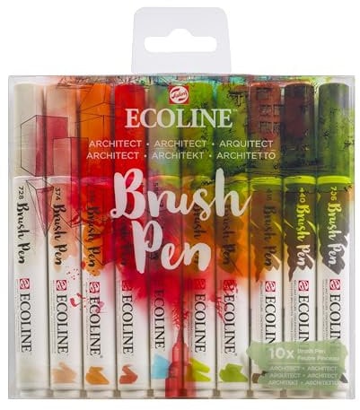 Ecoline Brush Pen-Set mit 10 flüssigen Aquarellstiften – Urban-Sketching-Farben | Mischbare Pinselstifte für Handlettering, Zeichnen und Basteln