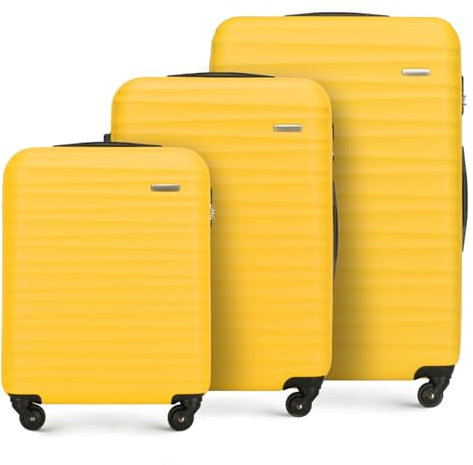 WITTCHEN Valise de Voyage Set de 3 valises Valise à roulettes Bagages à Main Set de valises de Voyage en ABS avec 4 roulettes pivotantes Serrure à Combinaison Poignée télescopique Groove Line Jaune