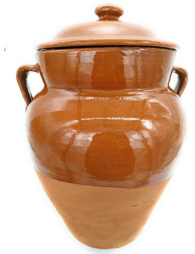 Tinaja de barro para aceitunas con tapa 6 l. 30 cm.